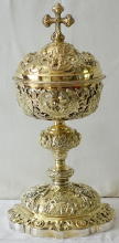 French Antique Baroque solid silver gilt Ciborium